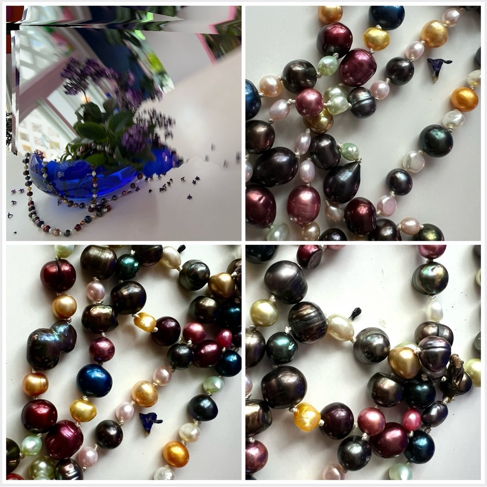 🎁🇨🇦 Hand Knotted Locally Multicolor Pearl Style Necklace Duo• Layered Statement - Picture 14 of 16